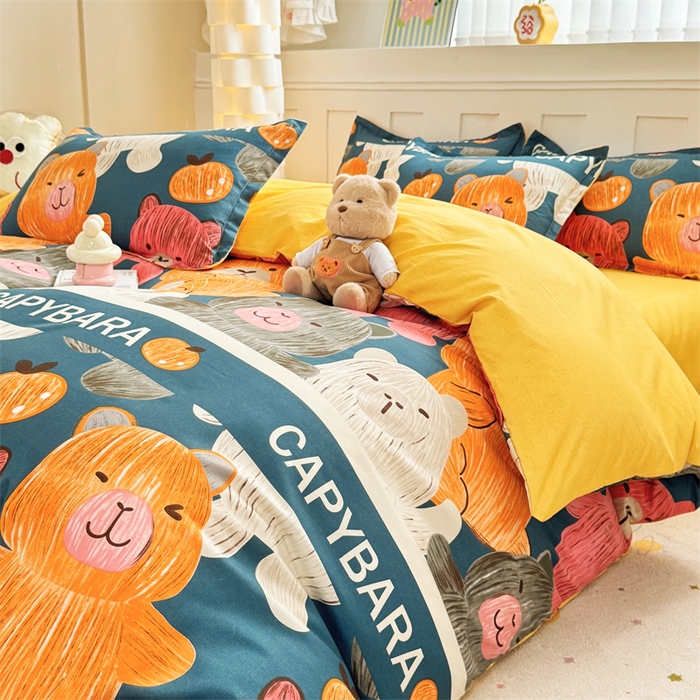 91家纺网 家纺一手货源 找家纺 佑泽家纺 2025活性印花芦荟棉四件套 熊熊世界