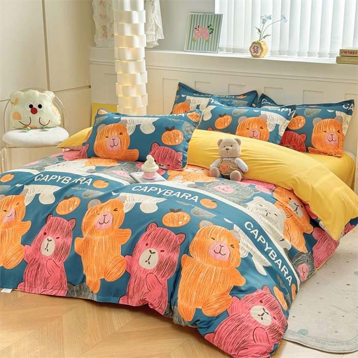 91家纺网 家纺一手货源 找家纺 佑泽家纺 2025活性印花芦荟棉四件套 熊熊世界