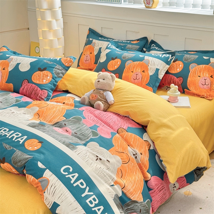 91家纺网 家纺一手货源 找家纺 佑泽家纺 2025活性印花芦荟棉四件套 熊熊世界