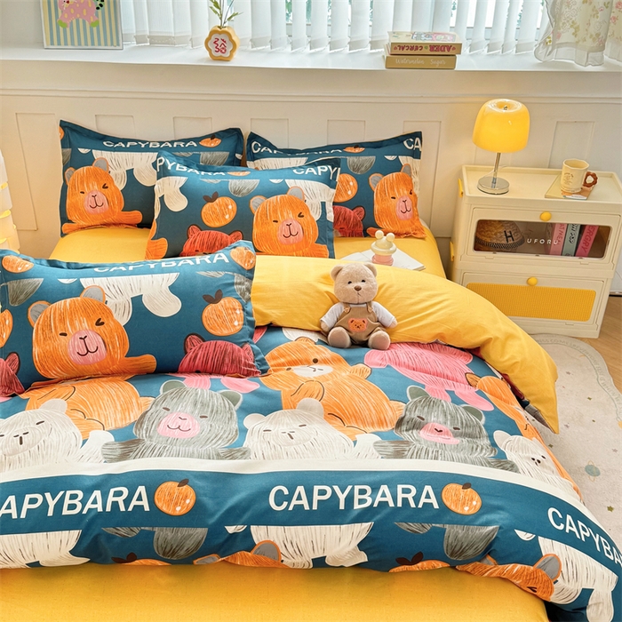 91家纺网 家纺一手货源 找家纺 佑泽家纺 2025活性印花芦荟棉四件套 熊熊世界