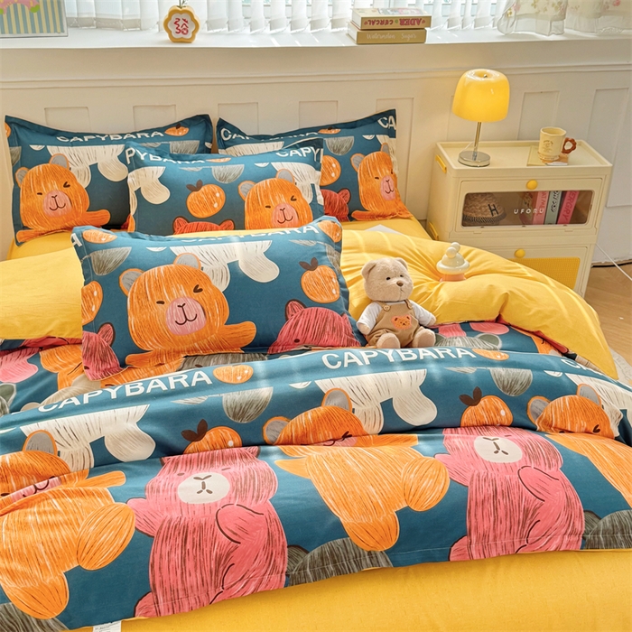 91家纺网 家纺一手货源 找家纺 佑泽家纺 2025活性印花芦荟棉四件套 熊熊世界