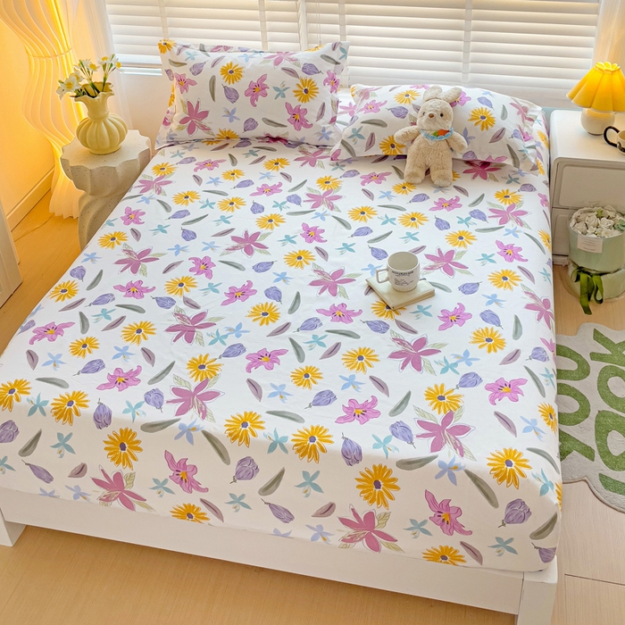 91家纺网 家纺一手货源 找家纺 文黛家居 2025新款时尚印花亲肤床笠单床笠 紫韵花开