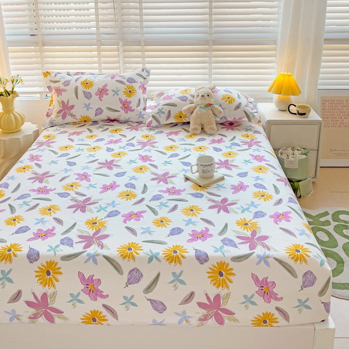 91家纺网 家纺一手货源 找家纺 文黛家居 2025新款时尚印花亲肤床笠单床笠 紫韵花开