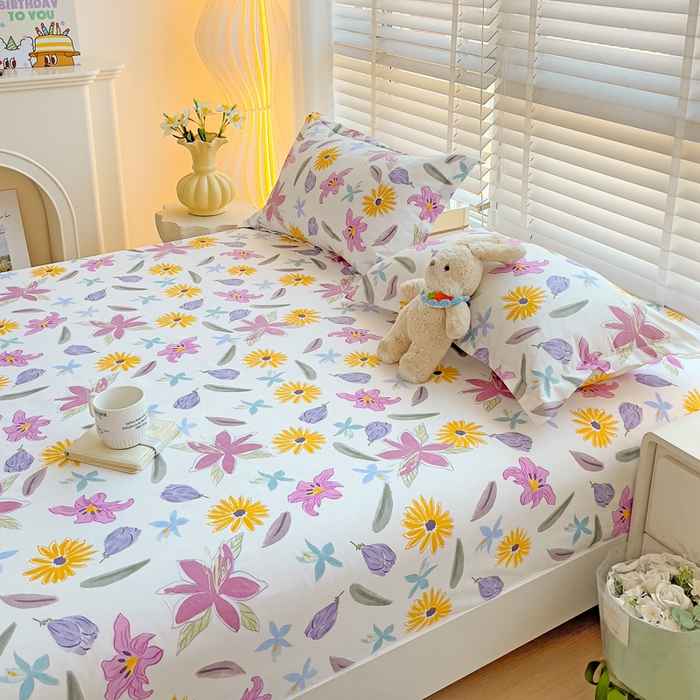 91家纺网 家纺一手货源 找家纺 文黛家居 2025新款时尚印花亲肤床笠单床笠 紫韵花开