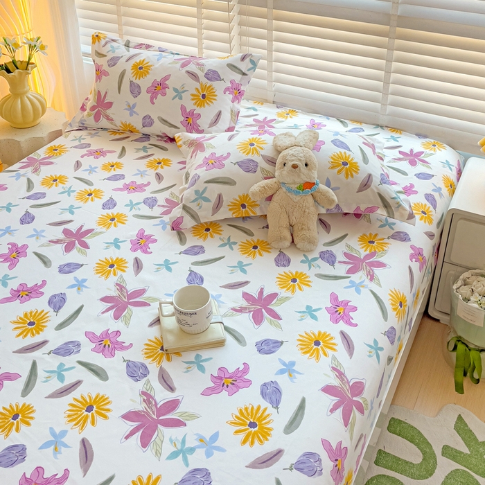 91家纺网 家纺一手货源 找家纺 文黛家居 2025新款时尚印花亲肤床笠单床笠 紫韵花开