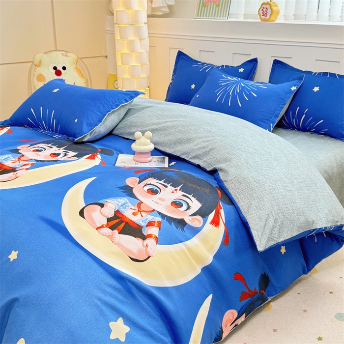 91家纺网 家纺一手货源 找家纺 佑泽家纺 2025活性印花芦荟棉四件套  月梦星辰