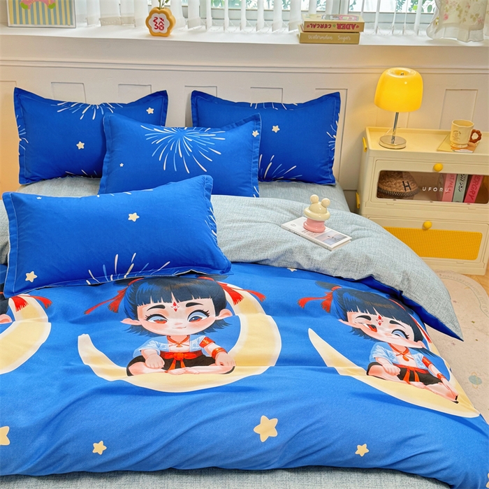 91家纺网 家纺一手货源 找家纺 佑泽家纺 2025活性印花芦荟棉四件套  月梦星辰