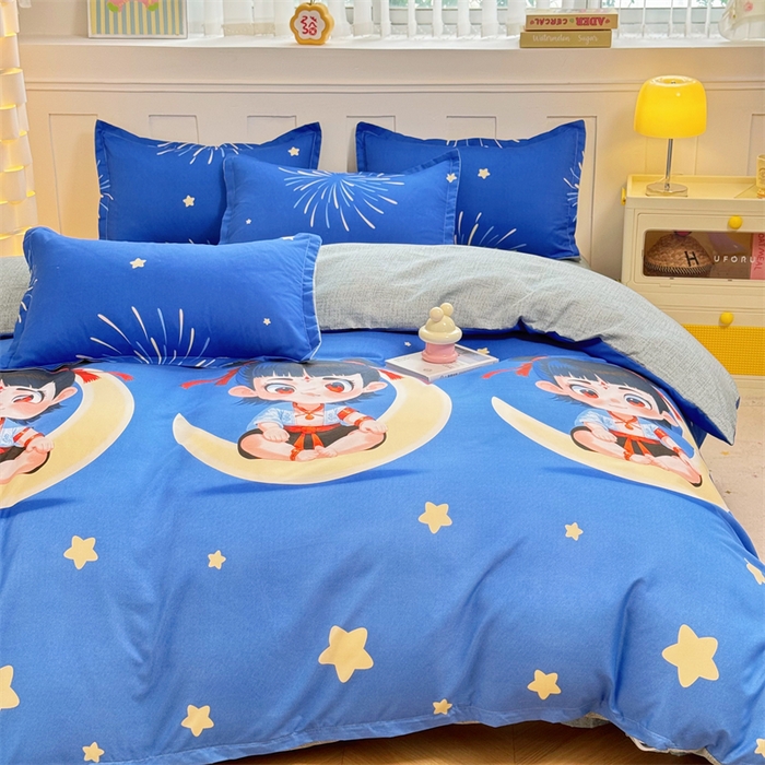 91家纺网 家纺一手货源 找家纺 佑泽家纺 2025活性印花芦荟棉四件套  月梦星辰