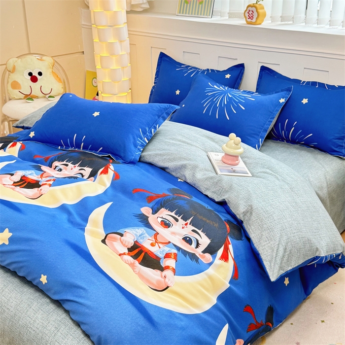 91家纺网 家纺一手货源 找家纺 佑泽家纺 2025活性印花芦荟棉四件套  月梦星辰