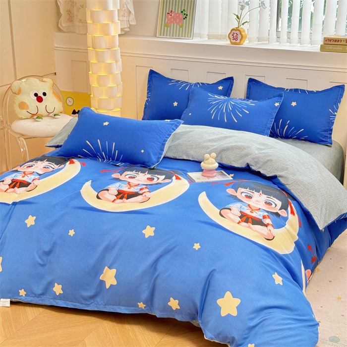 91家纺网 家纺一手货源 找家纺 佑泽家纺 2025活性印花芦荟棉四件套  月梦星辰