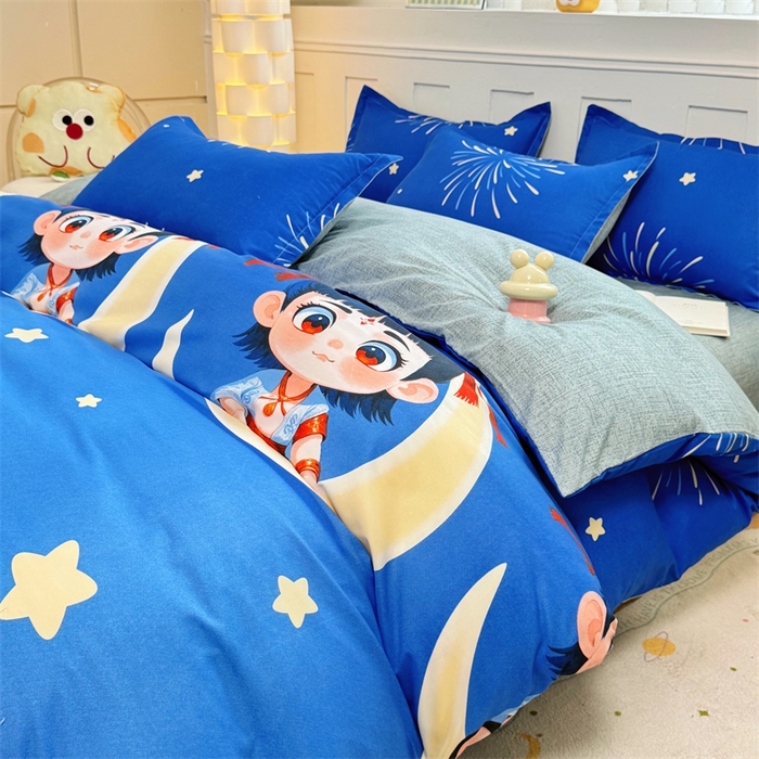 91家纺网 家纺一手货源 找家纺 佑泽家纺 2025活性印花芦荟棉四件套  月梦星辰