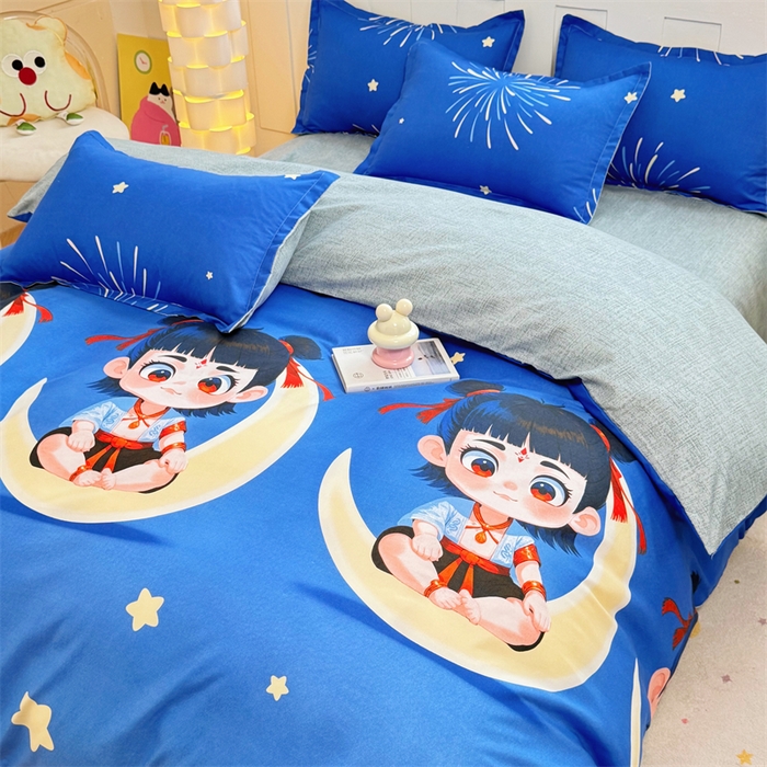 91家纺网 家纺一手货源 找家纺 佑泽家纺 2025活性印花芦荟棉四件套  月梦星辰