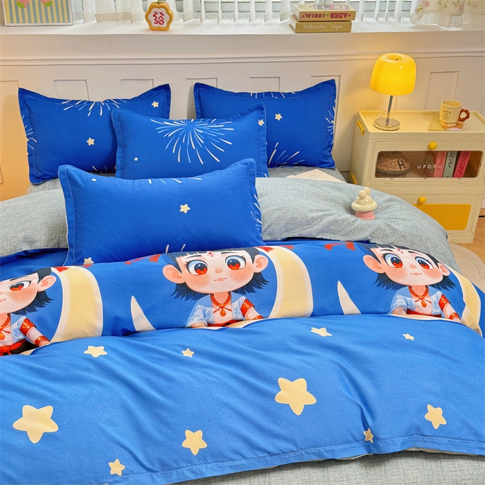 91家纺网 家纺一手货源 找家纺 佑泽家纺 2025活性印花芦荟棉四件套  月梦星辰