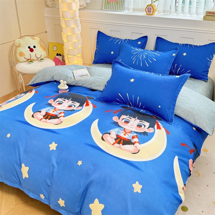 91家纺网 家纺一手货源 找家纺 佑泽家纺 2025活性印花芦荟棉四件套  月梦星辰