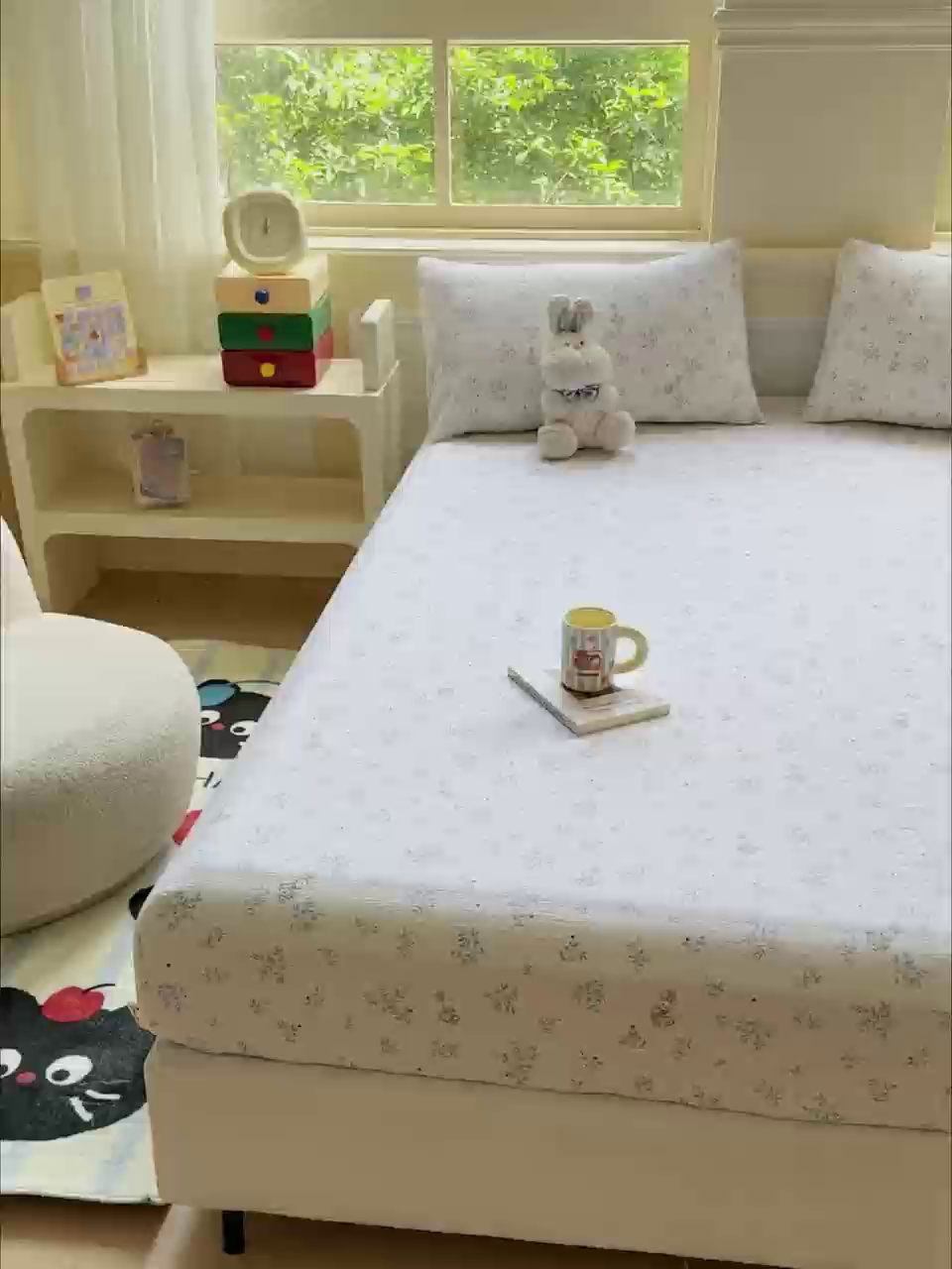 91家纺网 家纺一手货源 找家纺 佑佳家纺2025新款A类高克重水洗棉床笠 草丛兔