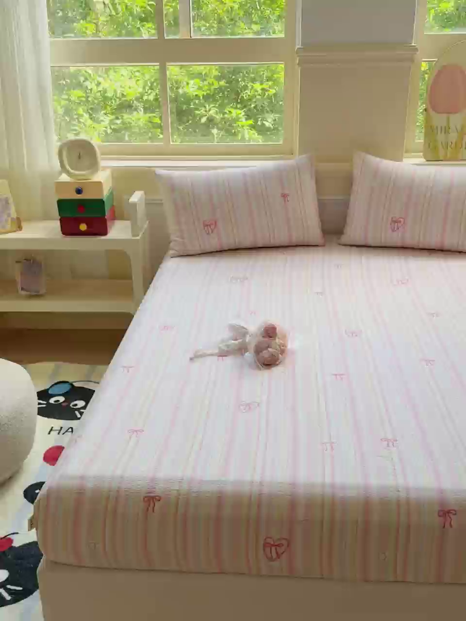 91家纺网 家纺一手货源 找家纺 佑佳家纺2025新款A类高克重水洗棉床笠 彩色条纹