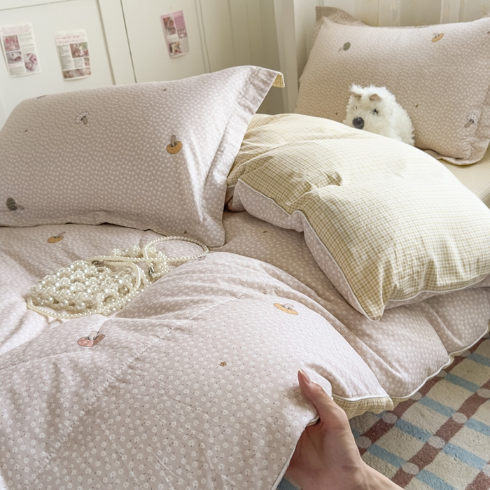 91家纺网 家纺一手货源 找家纺 帕拉美拉 2025新款多功能夏被款被套学生上下铺宿舍三件套被芯六件套菇菇物语-粉