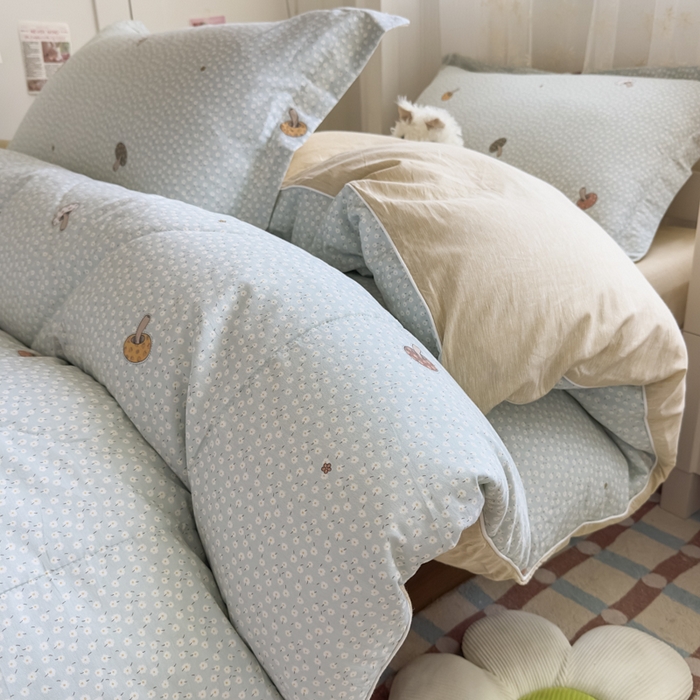 91家纺网 家纺一手货源 找家纺 帕拉美拉 2025新款多功能夏被款被套学生上下铺宿舍三件套被芯六件套菇菇物语-绿