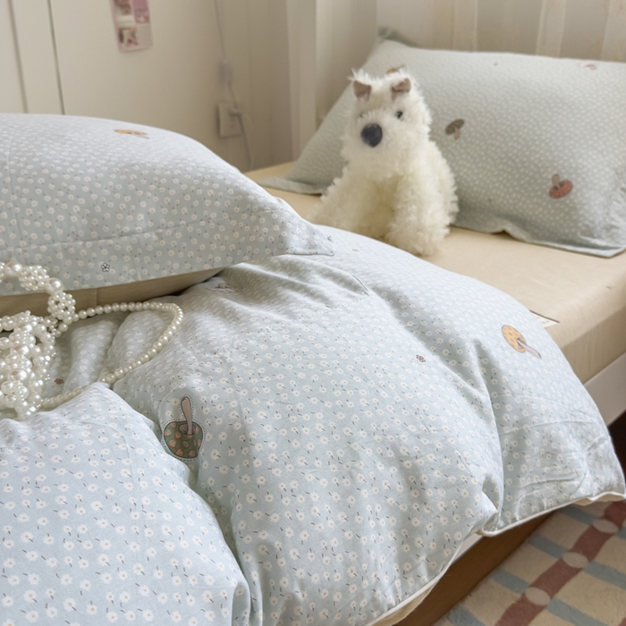 91家纺网 家纺一手货源 找家纺 帕拉美拉 2025新款多功能夏被款被套学生上下铺宿舍三件套被芯六件套菇菇物语-绿