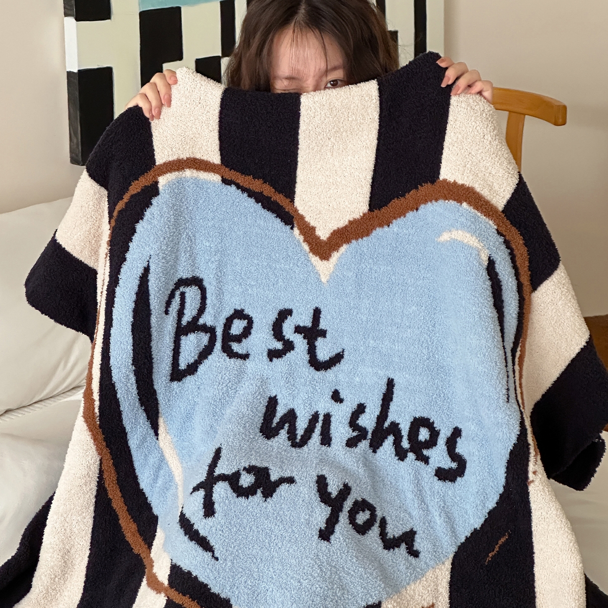 91家纺网 家纺一手货源 找家纺 RYB红黄兰 2025新款设计师原创多功能针织半边绒毛毯午休毯盖毯加厚毯子毛毯毯子 可露丽爱心