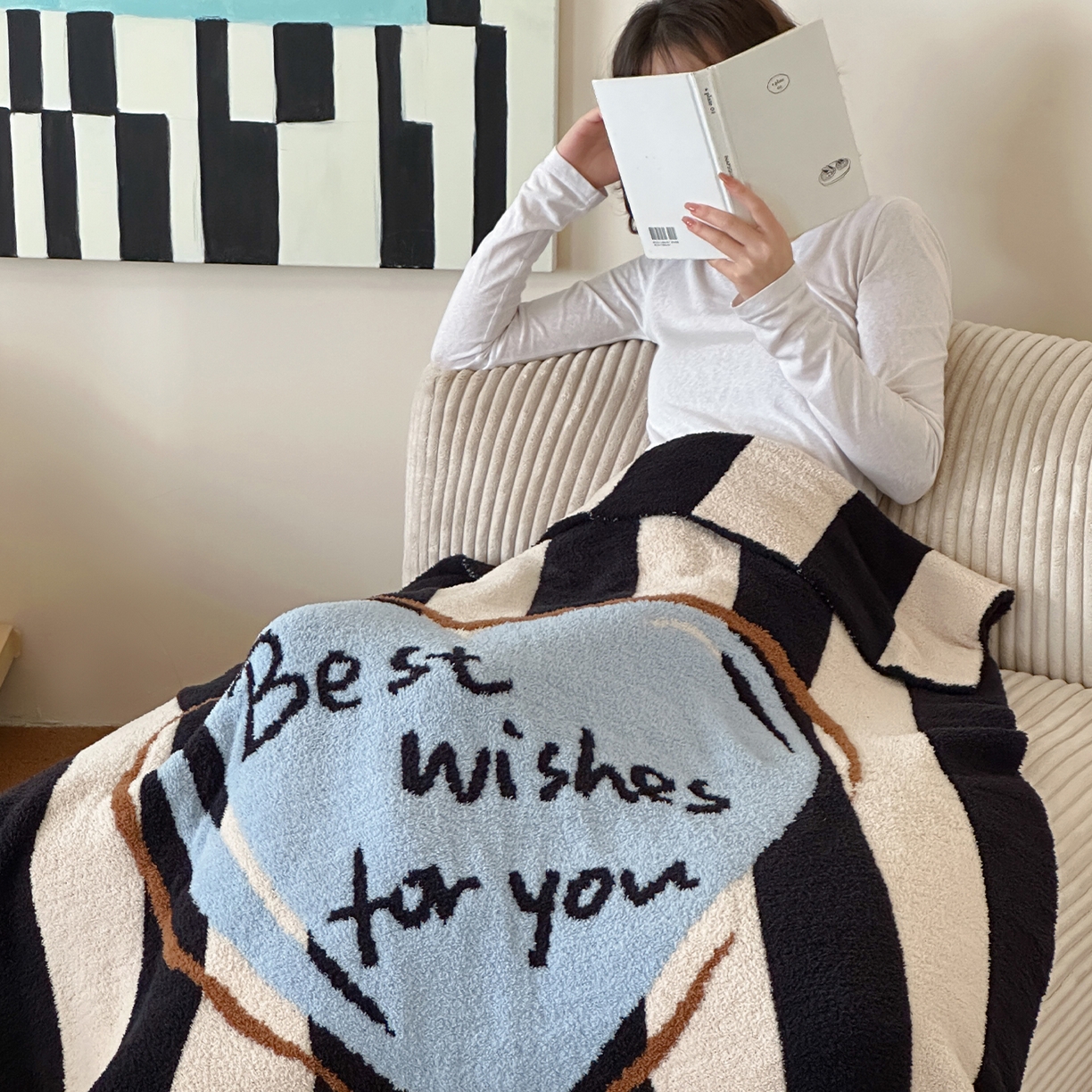 91家纺网 家纺一手货源 找家纺 RYB红黄兰 2025新款设计师原创多功能针织半边绒毛毯午休毯盖毯加厚毯子毛毯毯子 可露丽爱心