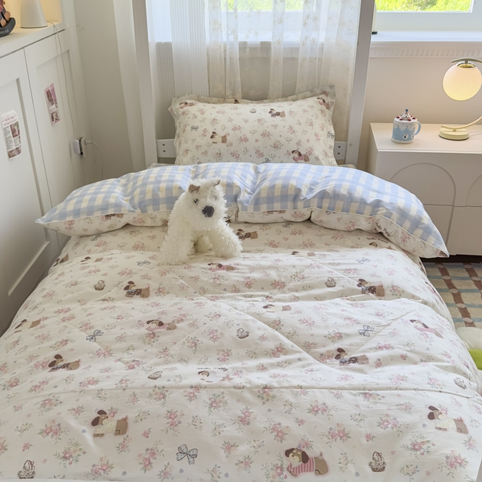 91家纺网 家纺一手货源 找家纺 帕拉美拉 2025新款多功能夏被款被套学生上下铺宿舍三件套被芯六件套花田小狗