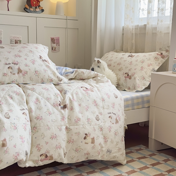 91家纺网 家纺一手货源 找家纺 帕拉美拉 2025新款多功能夏被款被套学生上下铺宿舍三件套被芯六件套花田小狗