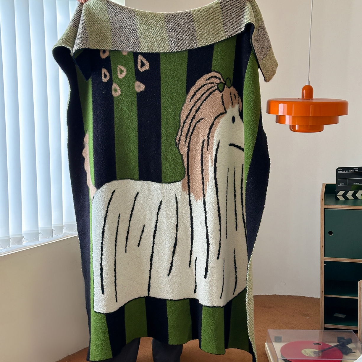 91家纺网 家纺一手货源 找家纺 RYB红黄兰 2025新款设计师原创多功能针织半边绒毛毯午休毯盖毯加厚毯子毛毯毯子 墨绿富贵狗