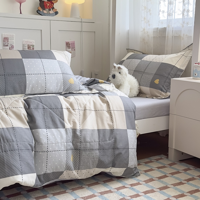 91家纺网 家纺一手货源 找家纺 帕拉美拉 2025新款多功能夏被款被套学生上下铺宿舍三件套被芯六件套积木电台-咖