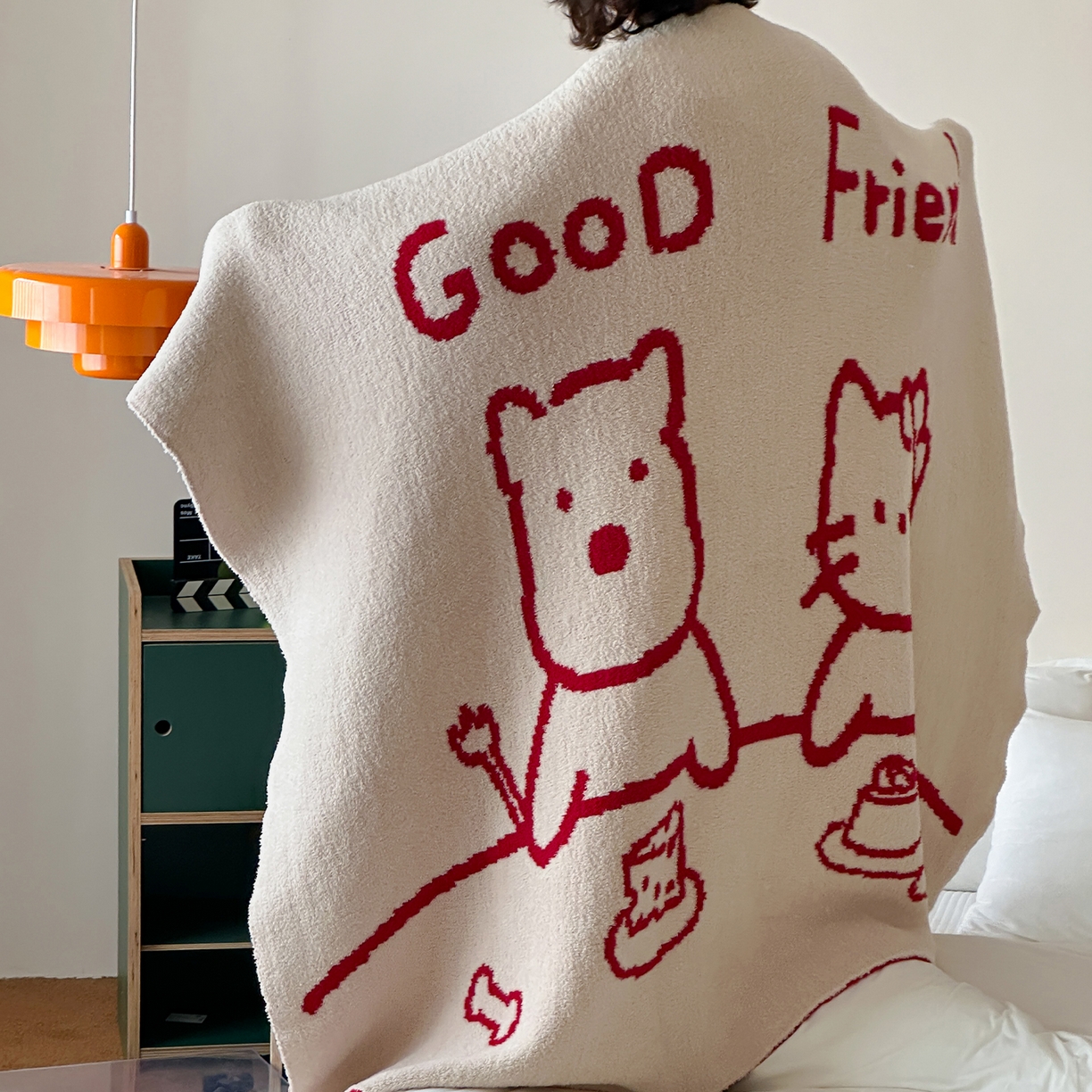 91家纺网 家纺一手货源 找家纺 RYB红黄兰 2025新款设计师原创多功能针织半边绒毛毯午休毯盖毯加厚毯子毛毯毯子 暖暖下午茶