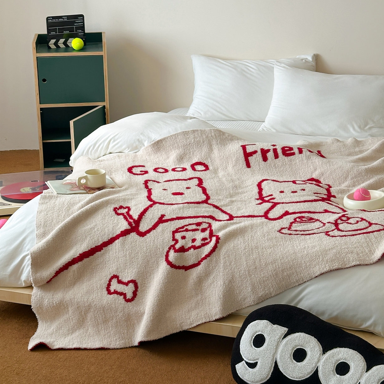 91家纺网 家纺一手货源 找家纺 RYB红黄兰 2025新款设计师原创多功能针织半边绒毛毯午休毯盖毯加厚毯子毛毯毯子 暖暖下午茶