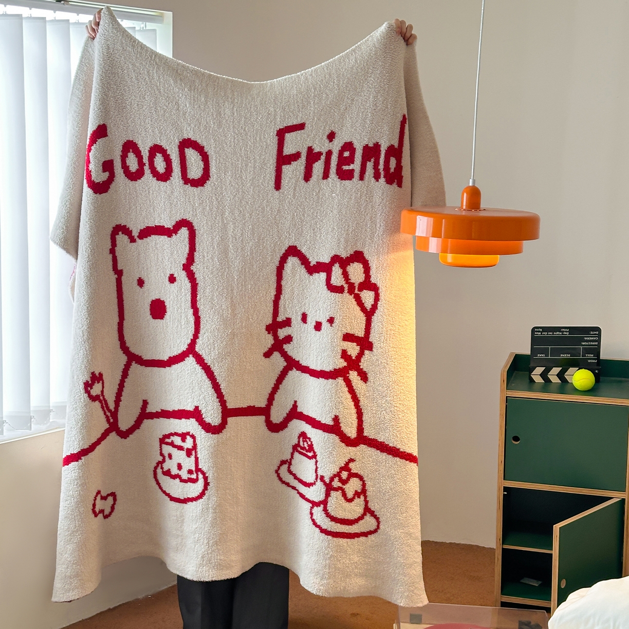 91家纺网 家纺一手货源 找家纺 RYB红黄兰 2025新款设计师原创多功能针织半边绒毛毯午休毯盖毯加厚毯子毛毯毯子 暖暖下午茶