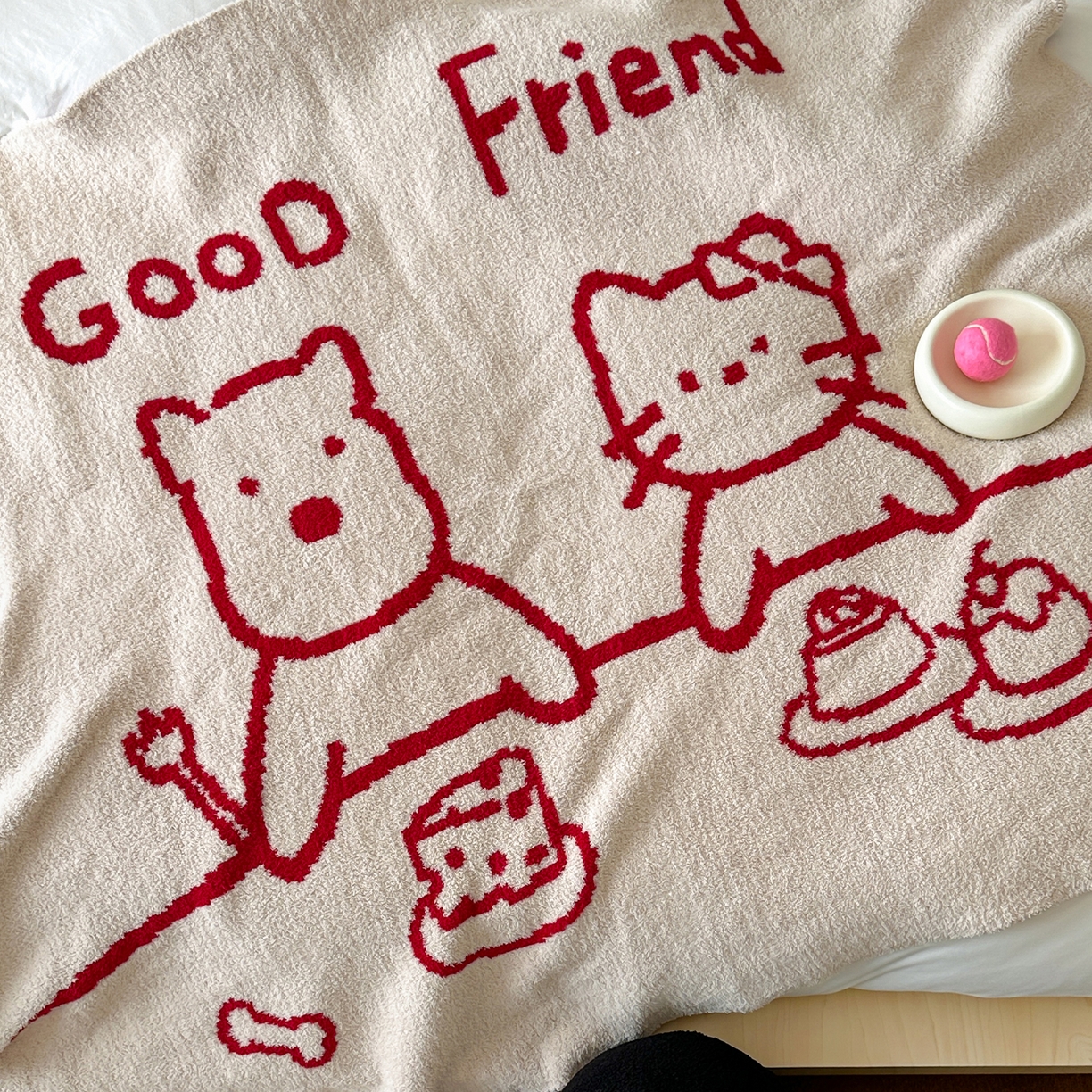 91家纺网 家纺一手货源 找家纺 RYB红黄兰 2025新款设计师原创多功能针织半边绒毛毯午休毯盖毯加厚毯子毛毯毯子 暖暖下午茶