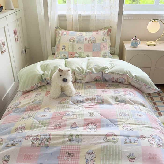 91家纺网 家纺一手货源 找家纺 帕拉美拉 2025新款多功能夏被款被套学生上下铺宿舍三件套被芯六件套蜜罐小镇