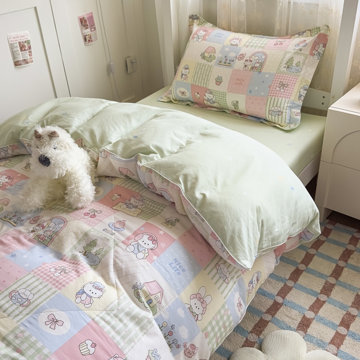 91家纺网 家纺一手货源 找家纺 帕拉美拉 2025新款多功能夏被款被套学生上下铺宿舍三件套被芯六件套蜜罐小镇