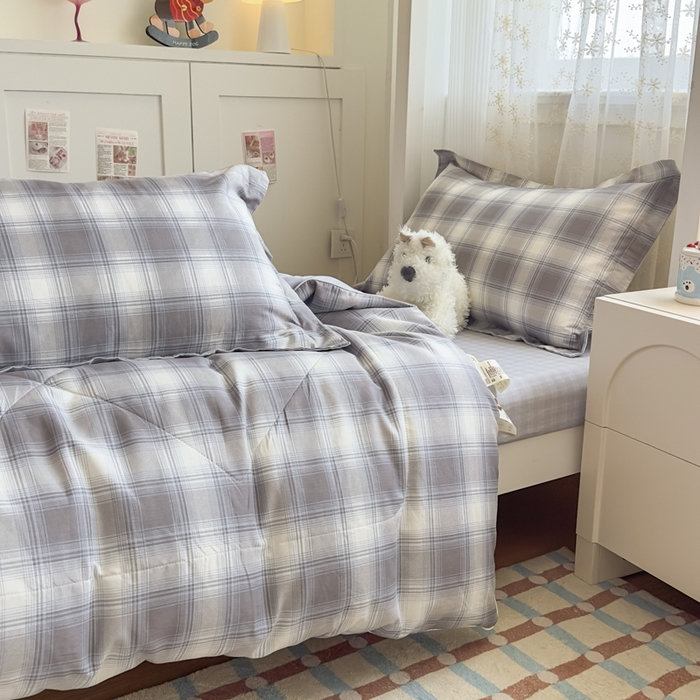 91家纺网 家纺一手货源 找家纺 帕拉美拉 2025新款多功能夏被款被套学生上下铺宿舍三件套被芯六件套摩卡条纹-蓝