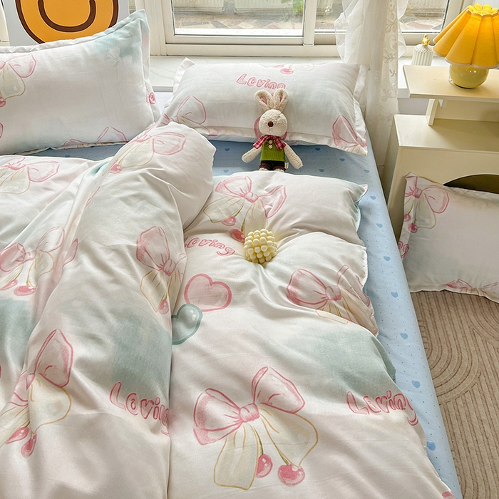 91家纺网 家纺一手货源 找家纺 文黛家居 2025新款植物羊绒小版花四件套 爱心蝴蝶结