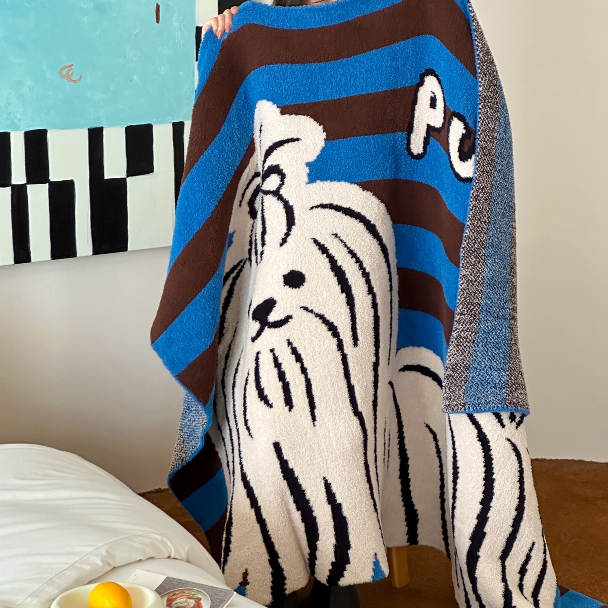 91家纺网 家纺一手货源 找家纺 （总）RYB红黄兰 2025新款设计师原创多功能针织半边绒毛毯午休毯盖毯加厚毯子毛毯毯子