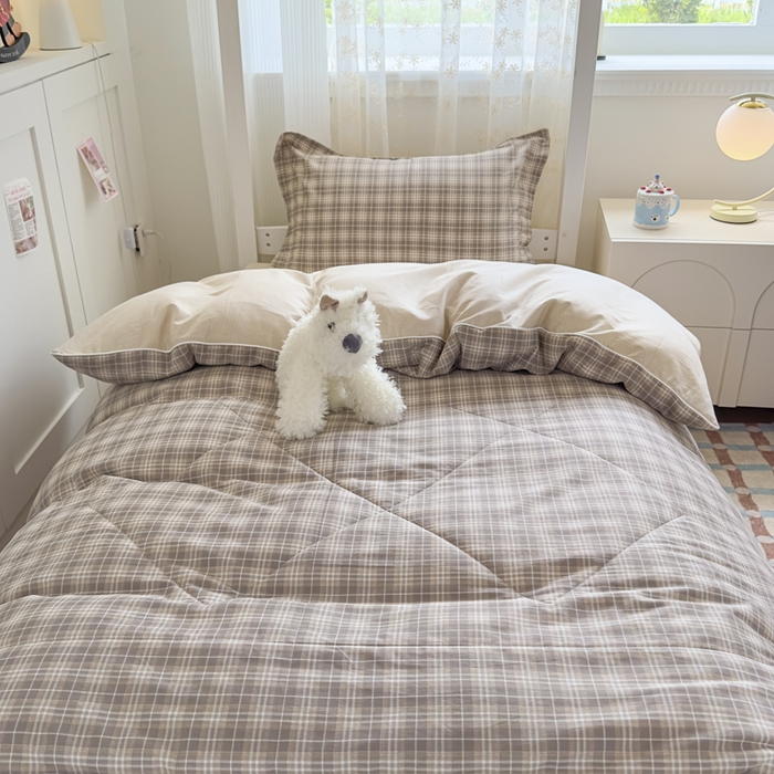 91家纺网 家纺一手货源 找家纺 帕拉美拉 2025新款多功能夏被款被套学生上下铺宿舍三件套被芯六件套舒曼时光-咖