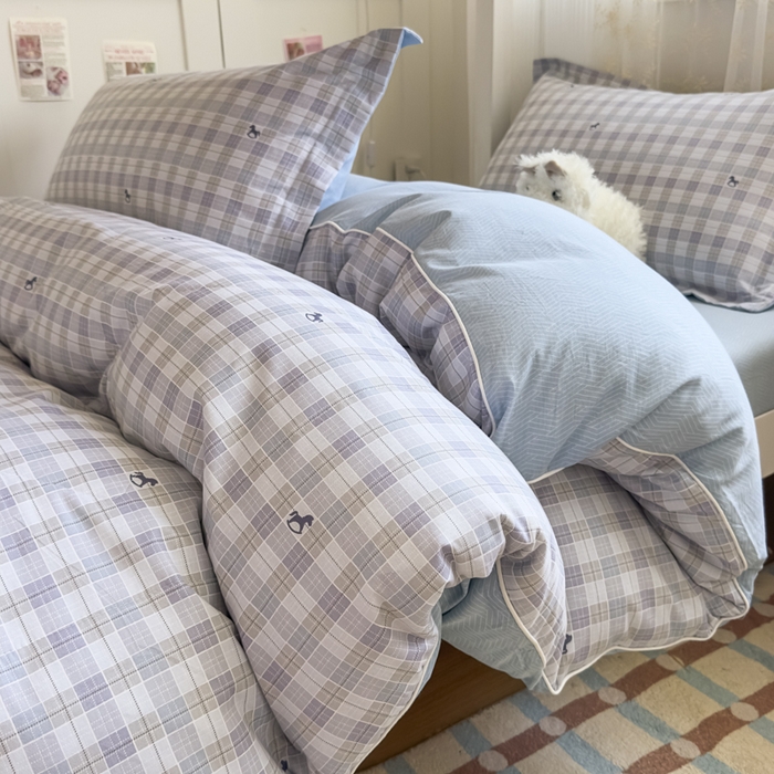 91家纺网 家纺一手货源 找家纺 帕拉美拉 2025新款多功能夏被款被套学生上下铺宿舍三件套被芯六件套童年时光-蓝