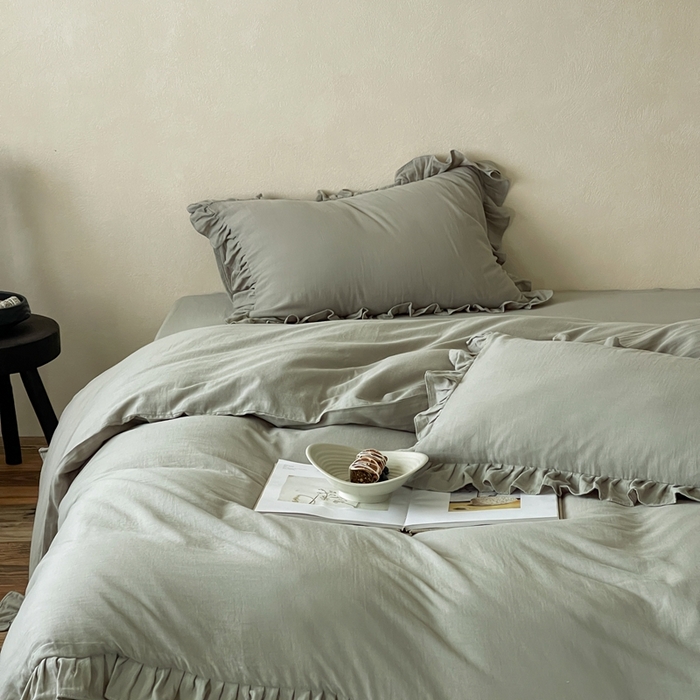 91家纺网 家纺一手货源 找家纺 三味舒屋2025新款花边美学-全棉双层纱四件套 烟波绿