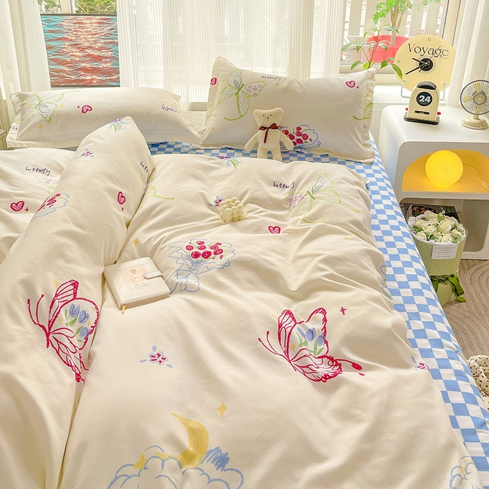 91家纺网 家纺一手货源 找家纺 文黛家居 2025新款植物羊绒小版花四件套 蝶恋花