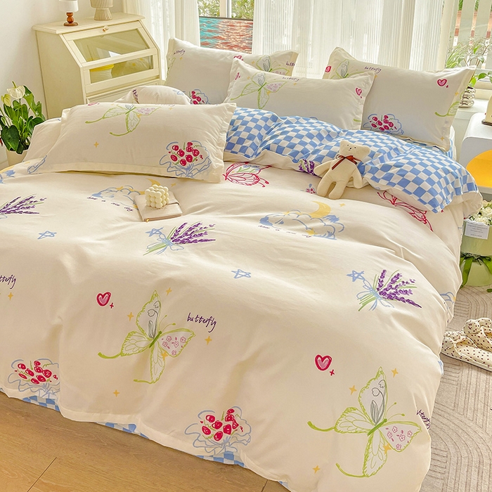 91家纺网 家纺一手货源 找家纺 文黛家居 2025新款植物羊绒小版花四件套 蝶恋花