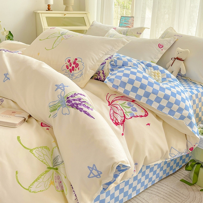 91家纺网 家纺一手货源 找家纺 文黛家居 2025新款植物羊绒小版花四件套 蝶恋花