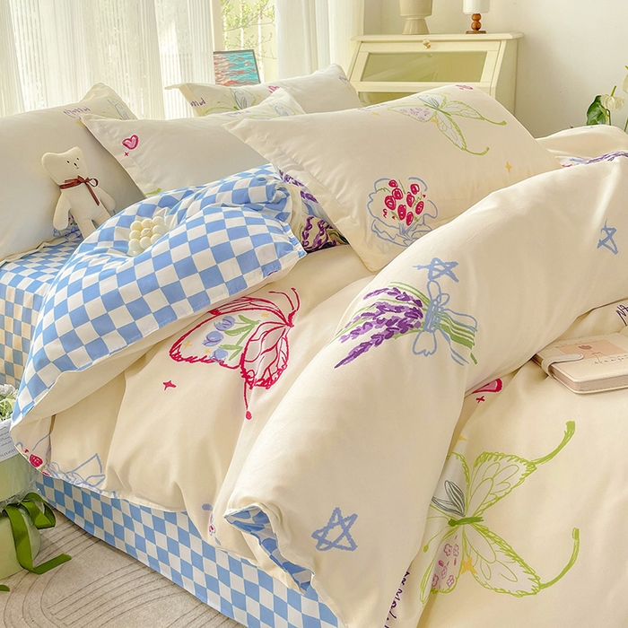 91家纺网 家纺一手货源 找家纺 文黛家居 2025新款植物羊绒小版花四件套 蝶恋花