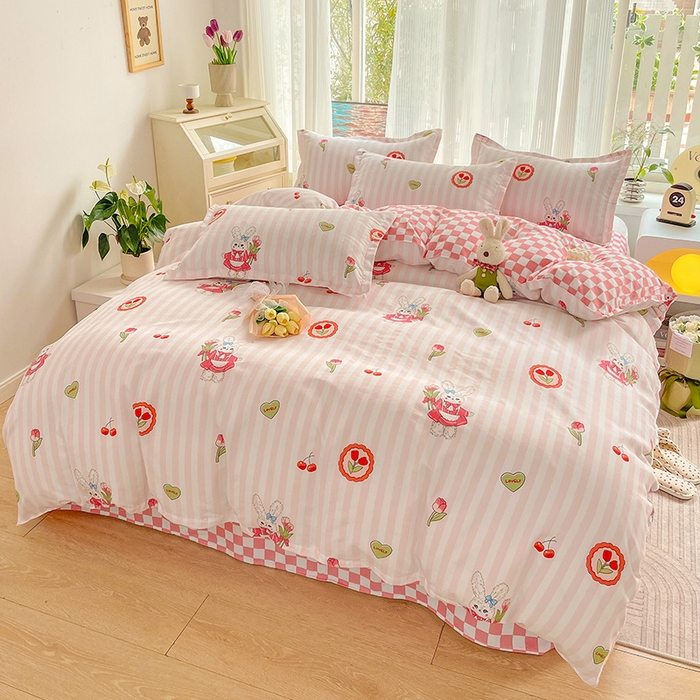 文黛家居 2025新款植物羊绒小版花四件套 粉黛佳人