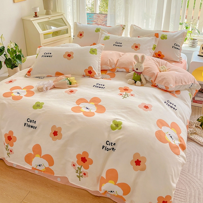 91家纺网 家纺一手货源 找家纺 文黛家居 2025新款植物羊绒小版花四件套 花香怡人-桔