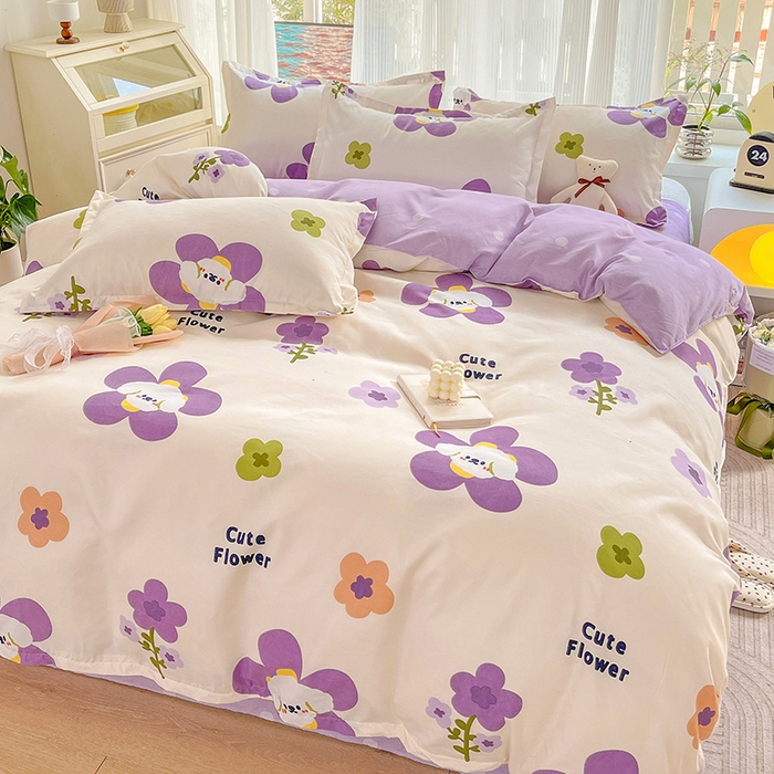 91家纺网 家纺一手货源 找家纺 文黛家居 2025新款植物羊绒小版花四件套 花香怡人-紫