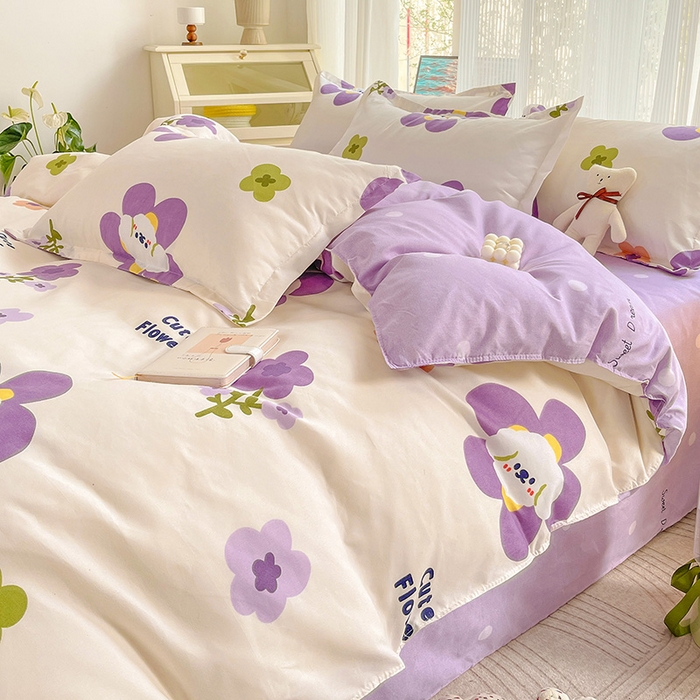 91家纺网 家纺一手货源 找家纺 文黛家居 2025新款植物羊绒小版花四件套 花香怡人-紫