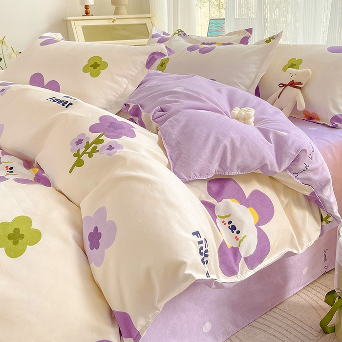 91家纺网 家纺一手货源 找家纺 文黛家居 2025新款植物羊绒小版花四件套 花香怡人-紫